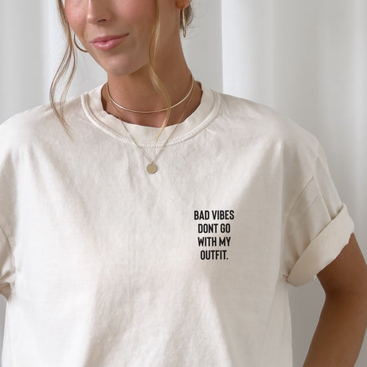 Bügelbild - Spruch "Bad vibes don't go with my outfit"